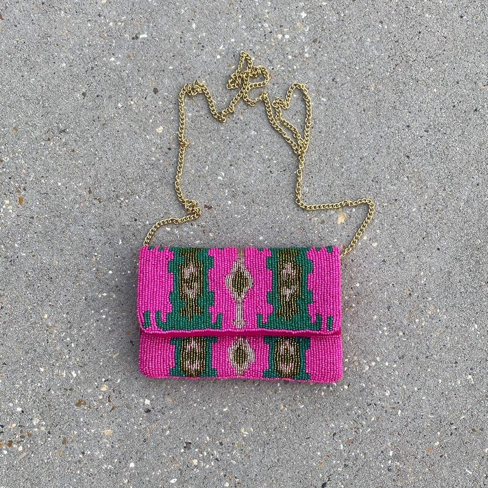 Hot Pink Beaded Mini Crossbody Bag, Boho bags, Clutch,Accessories, Handbags